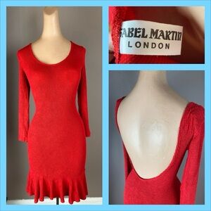 Isabel Martin Scarlet Red Knit Cocktail Dress - 1990s / Y2K - One Size